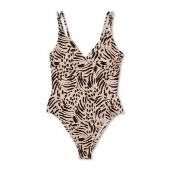 Shade & Shore Tie Back Monokini One Piece Swimsuit Animal print Small swim 1222 - Picture 2 of 9